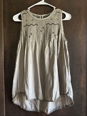EARTHBOUND Taupe Sleeveless Embroidered Flow Tank